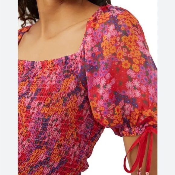Free People Back On Top Floral Puff Sleeve Crop Top NEW! - Picture 2 of 8